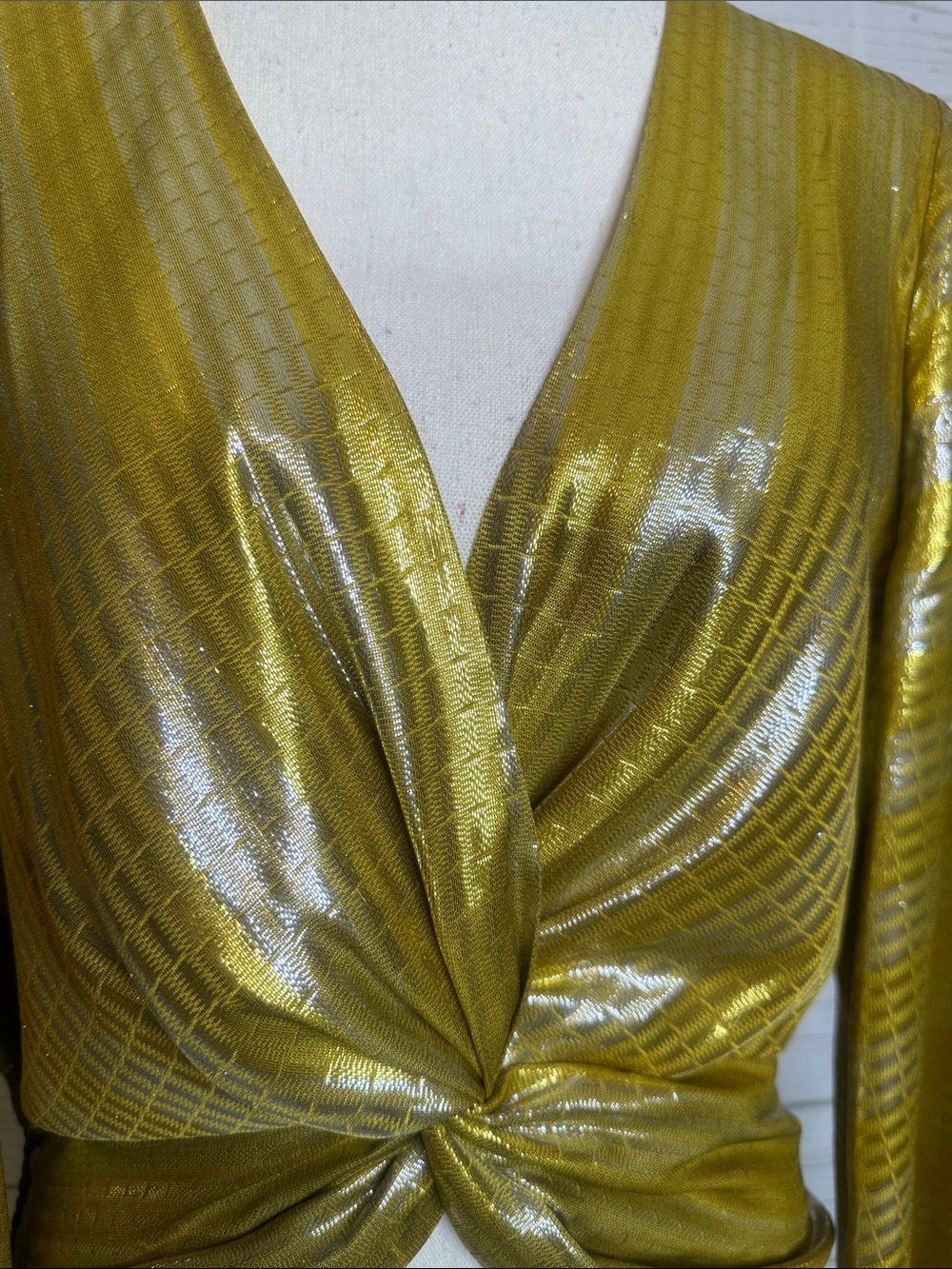 Ramy Brook Metallic Gold Twist-Knot V-Neck Blouse - Picture 2 of 9